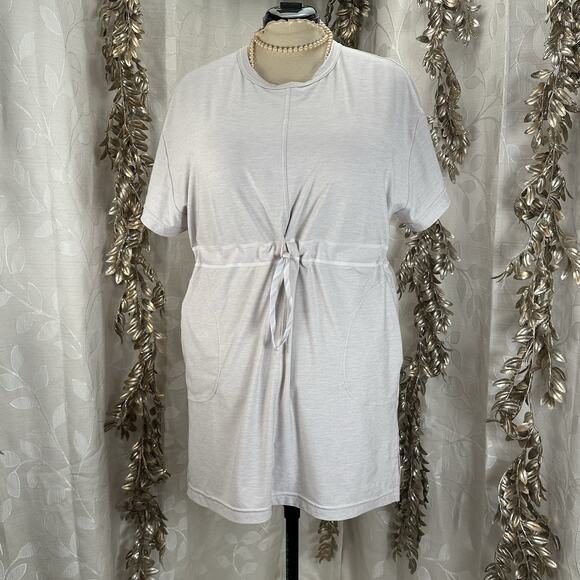 Athleta Crosscurrent Cover Up Dress M Gray Lounge Travel Drawstring Waist Tunic - Picture 1 of 14